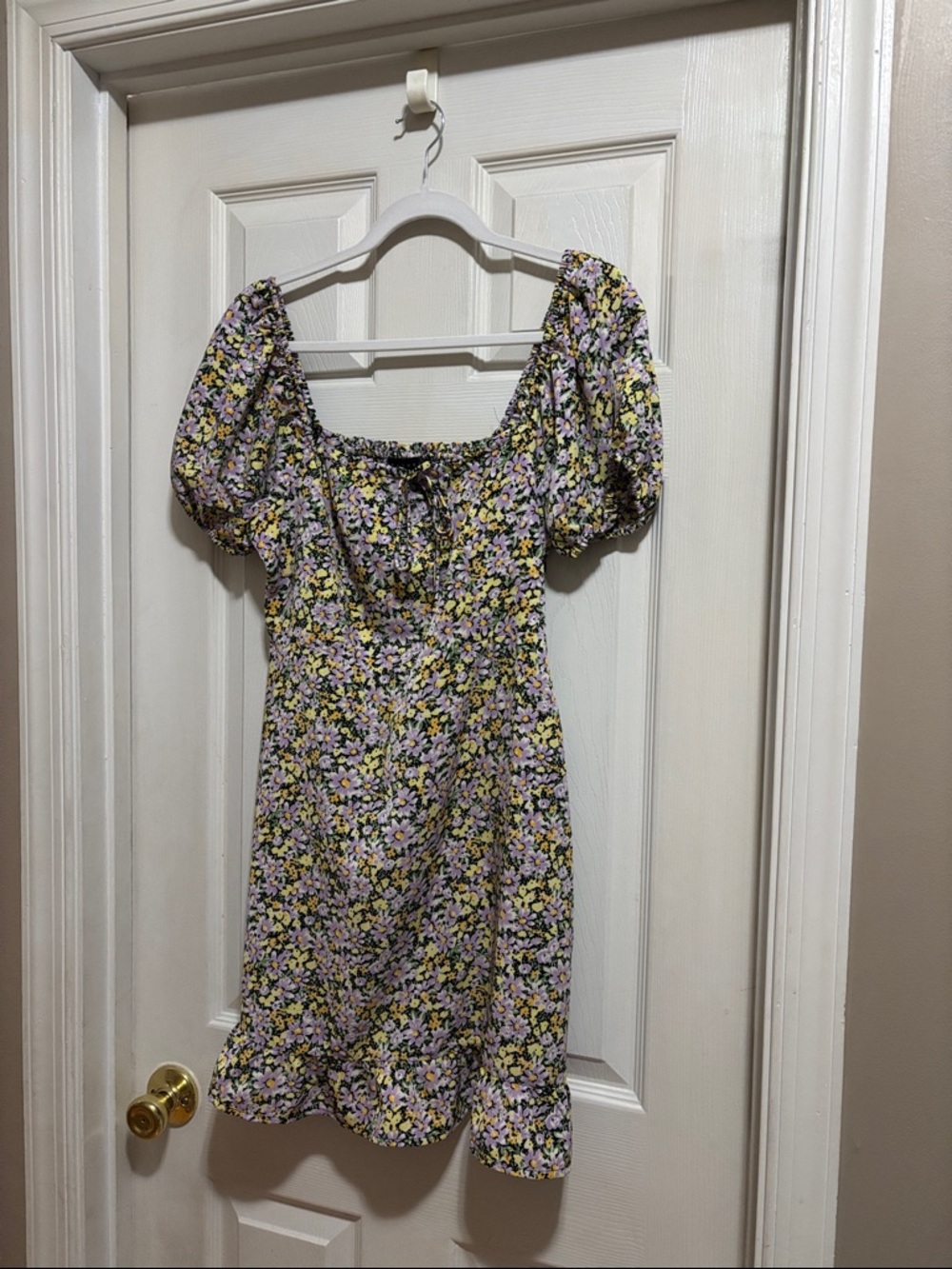 Sanctuary Lavender & Yellow Floral Puff-Sleeve Mini Dress